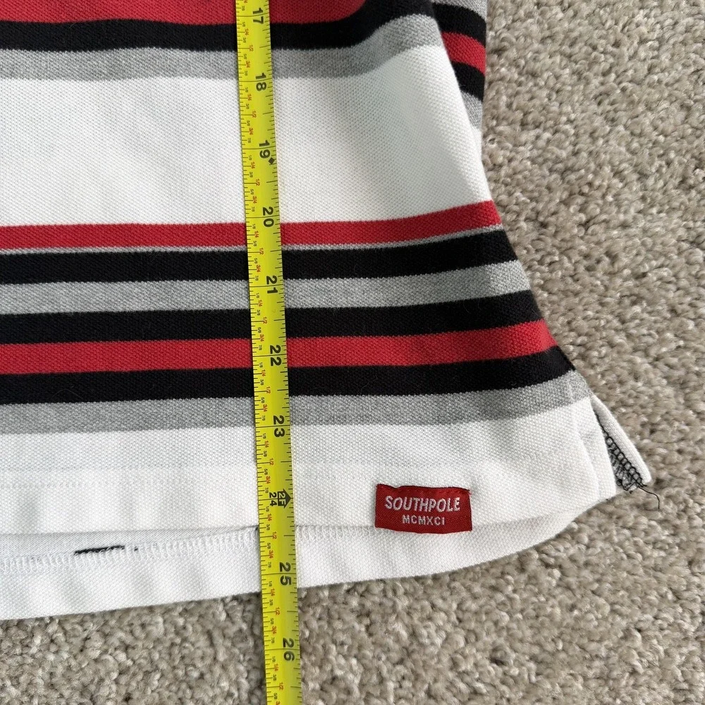 Y2K Southpole Polo Shirt Mens Large White Stripe Short Sleeve Cotton Blend